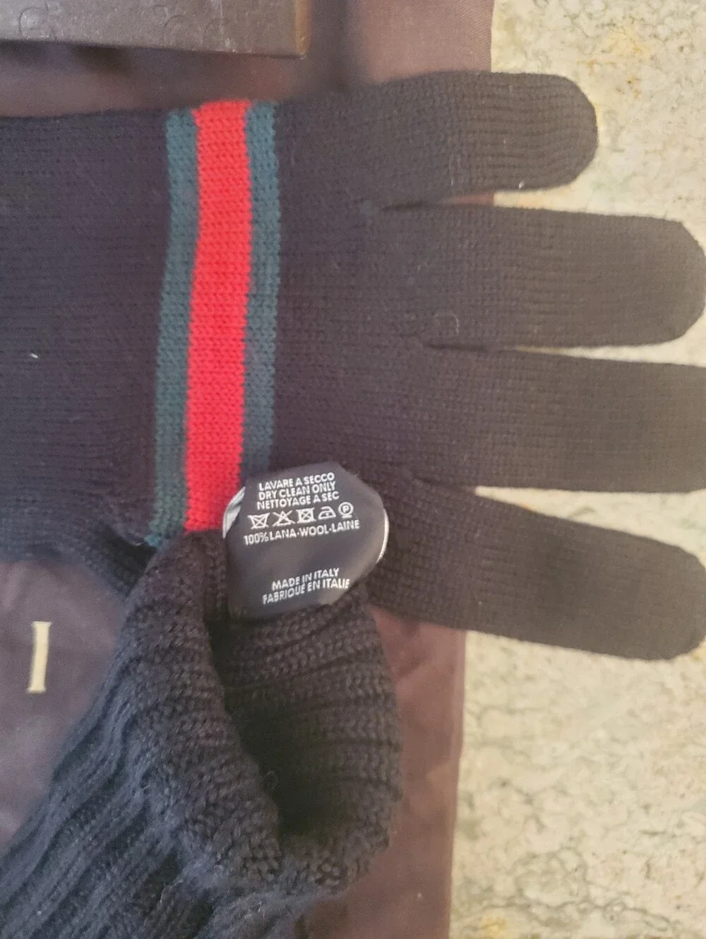 Gucci Black Knit Gloves with Red & Green Stripe